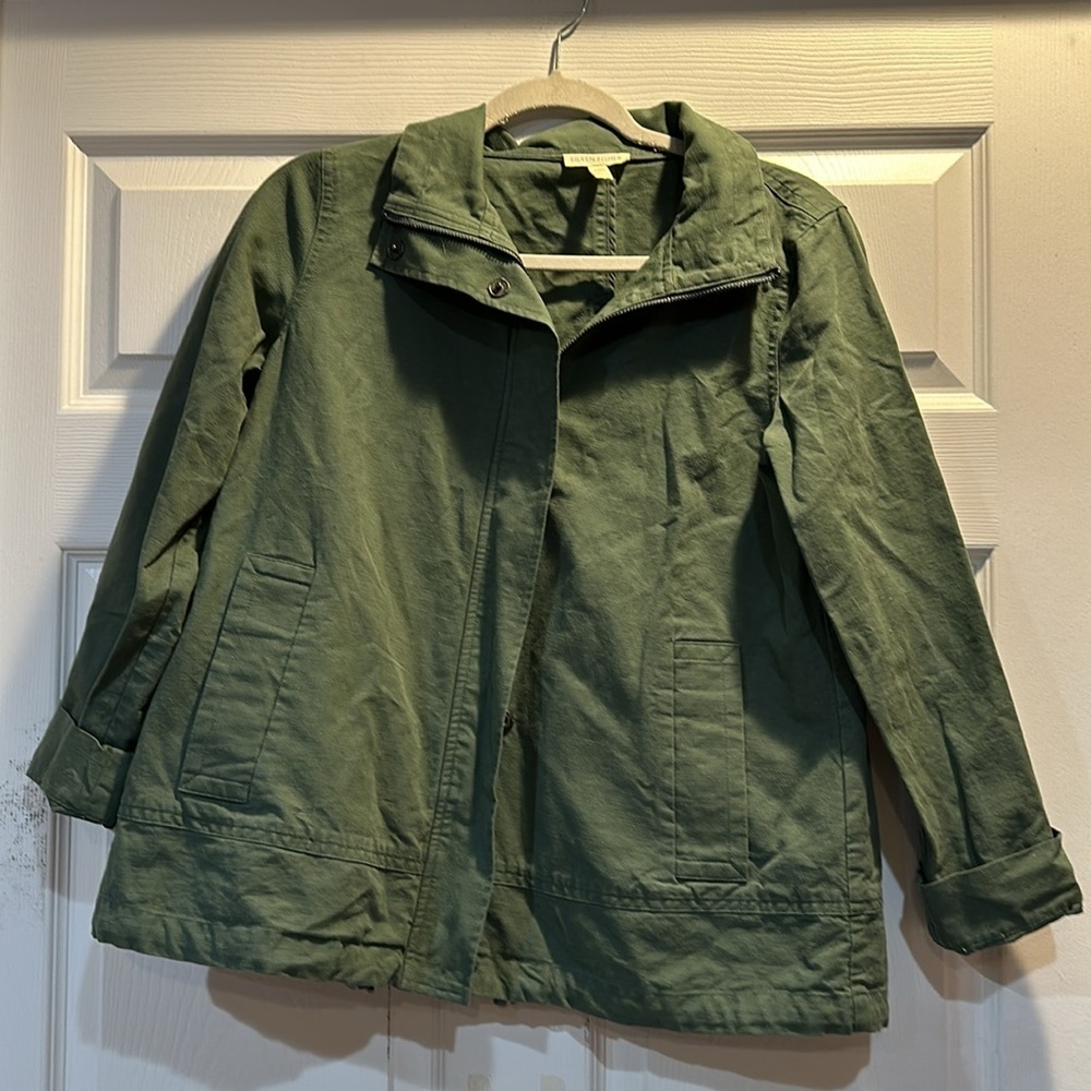 Eileen Fisher Olive A-Line Cotton/Hemp Jacket Petite PP - Picture 2 of 10